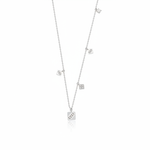 white gold square charm necklace on white background