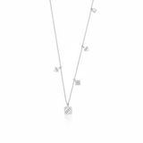 white gold square charm necklace on white background