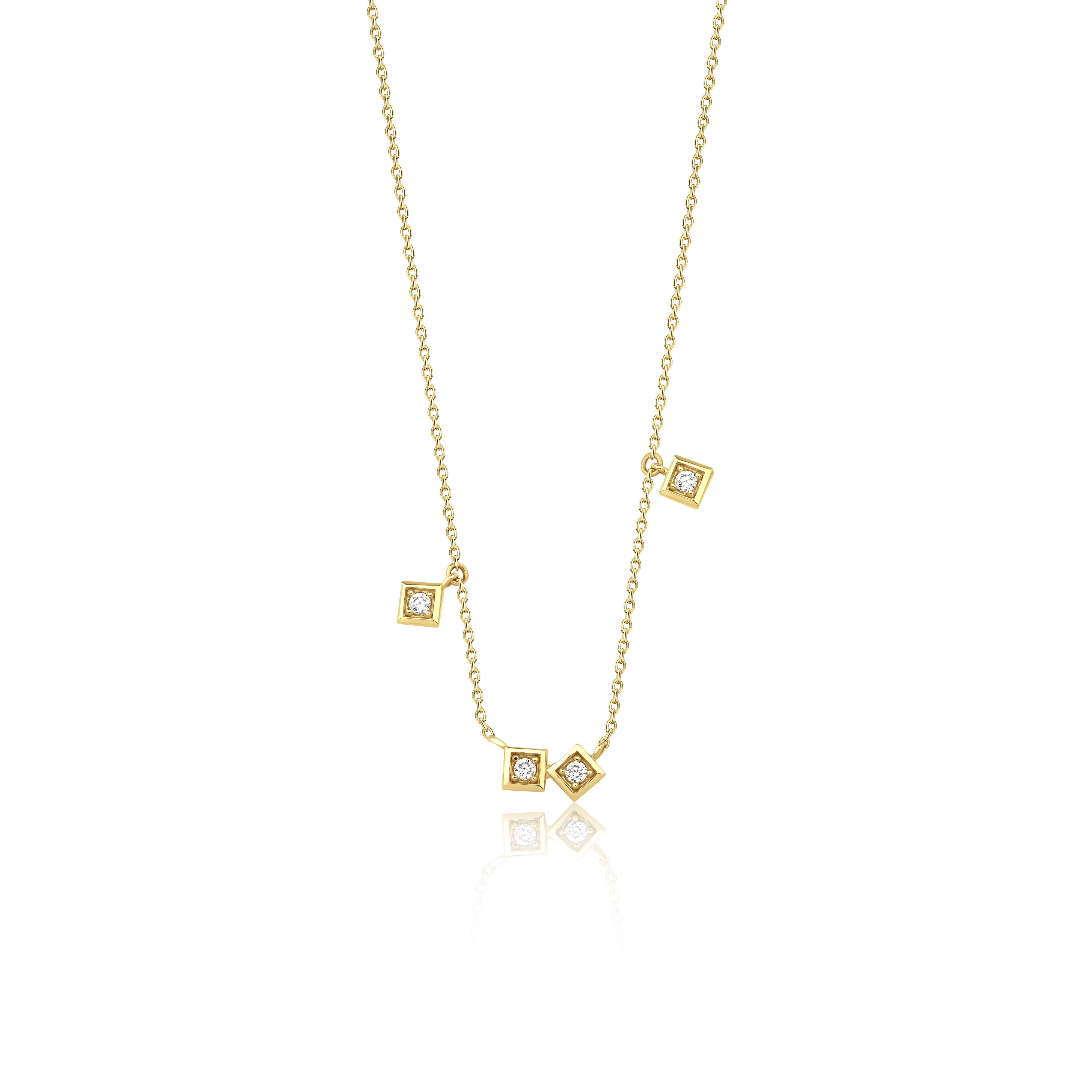 yellow gold square frame necklace on white background
