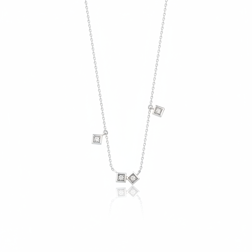 white gold square frame necklace on white background