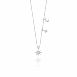 white gold moon and star pendant necklace on white background