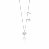 white gold moon and star pendant necklace on white background