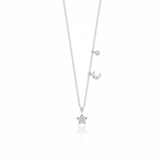 white gold crescent moon and star pendant necklace on white background
