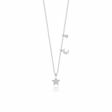 white gold crescent moon and star pendant necklace on white background