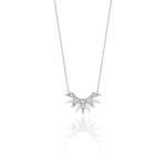 white gold sunburst pendant necklace on white background