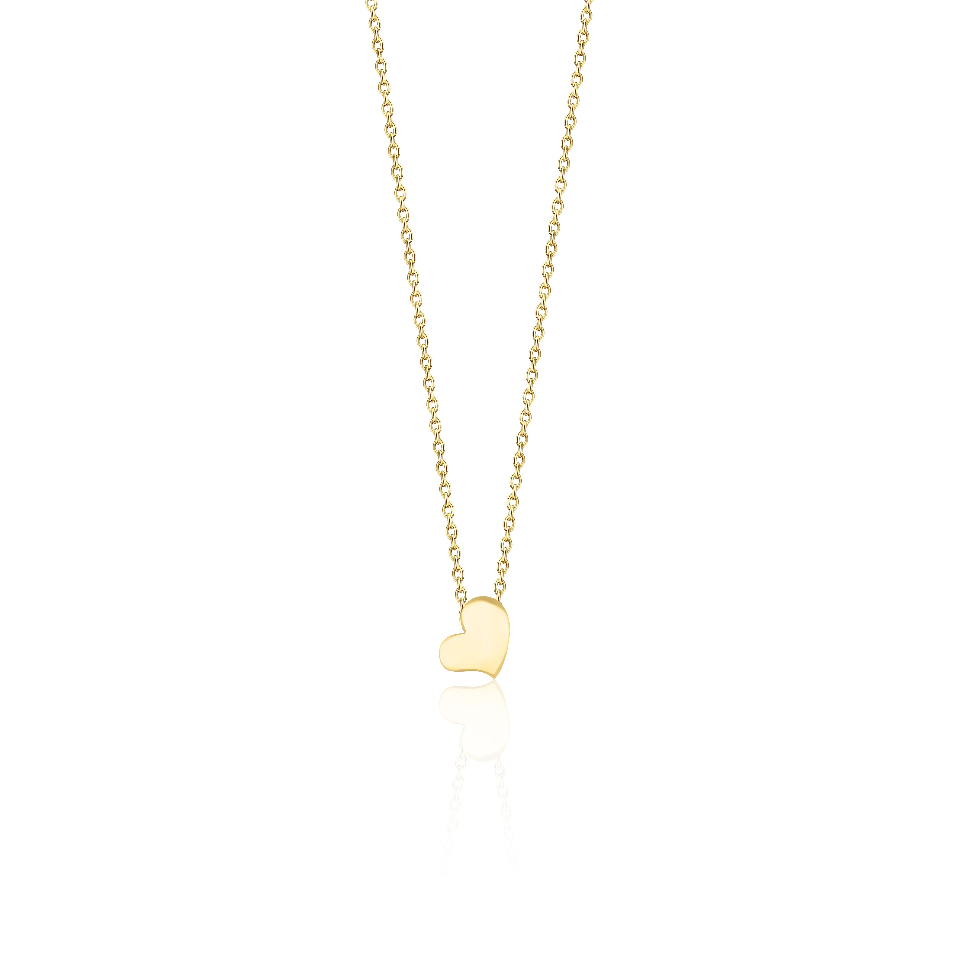 yellow gold mirror-polished heart pendant necklace on white background