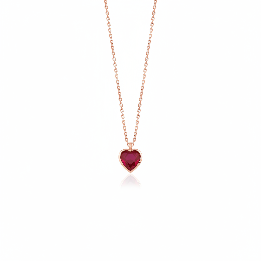 rose gold red heart pendant necklace on white background