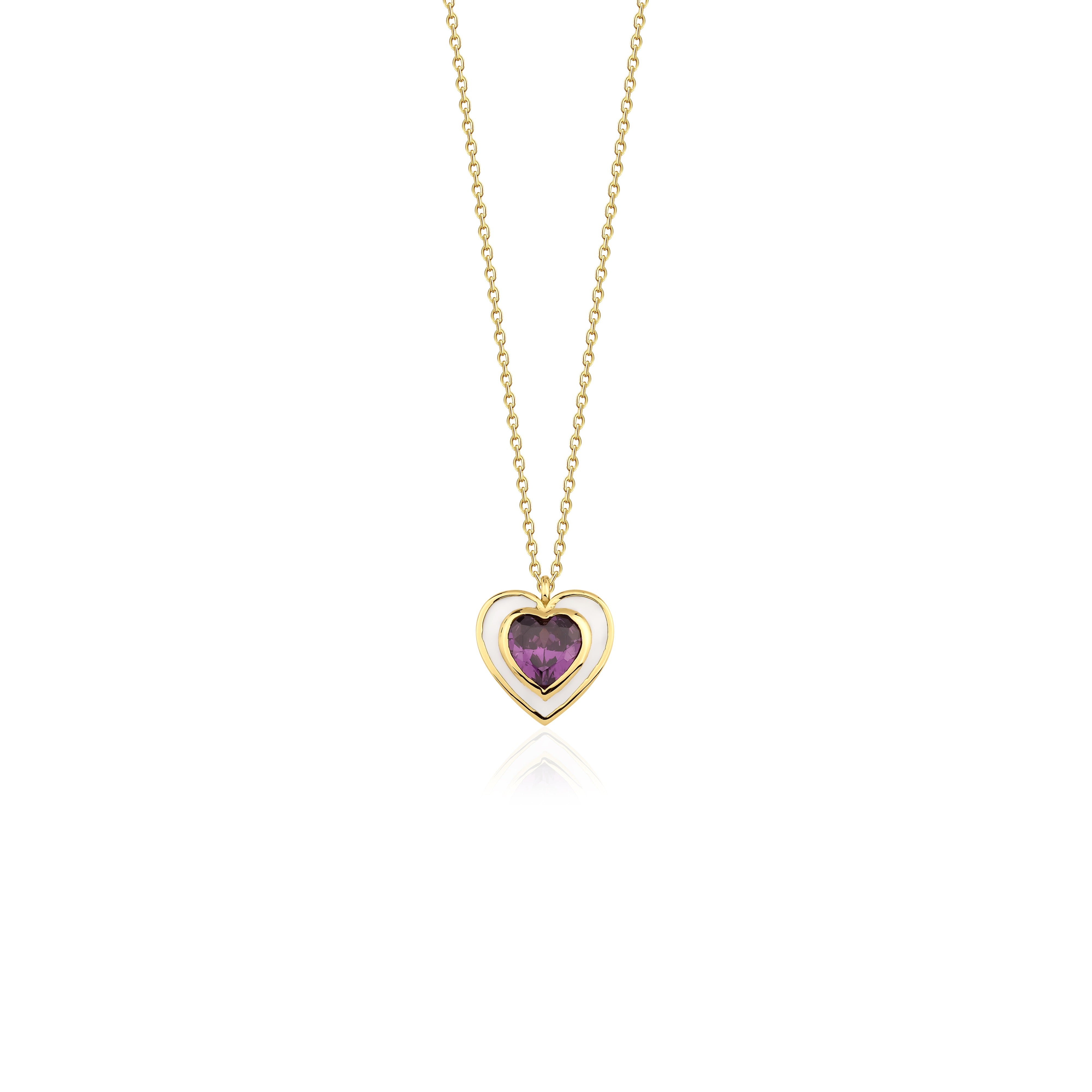 yellow gold enamel heart pendant necklace on white background