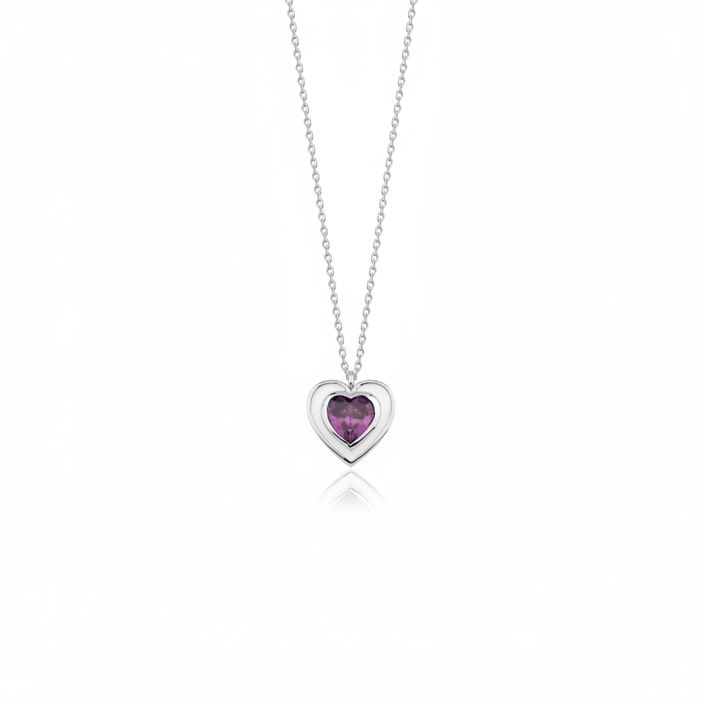 white gold enamel heart pendant necklace on white background