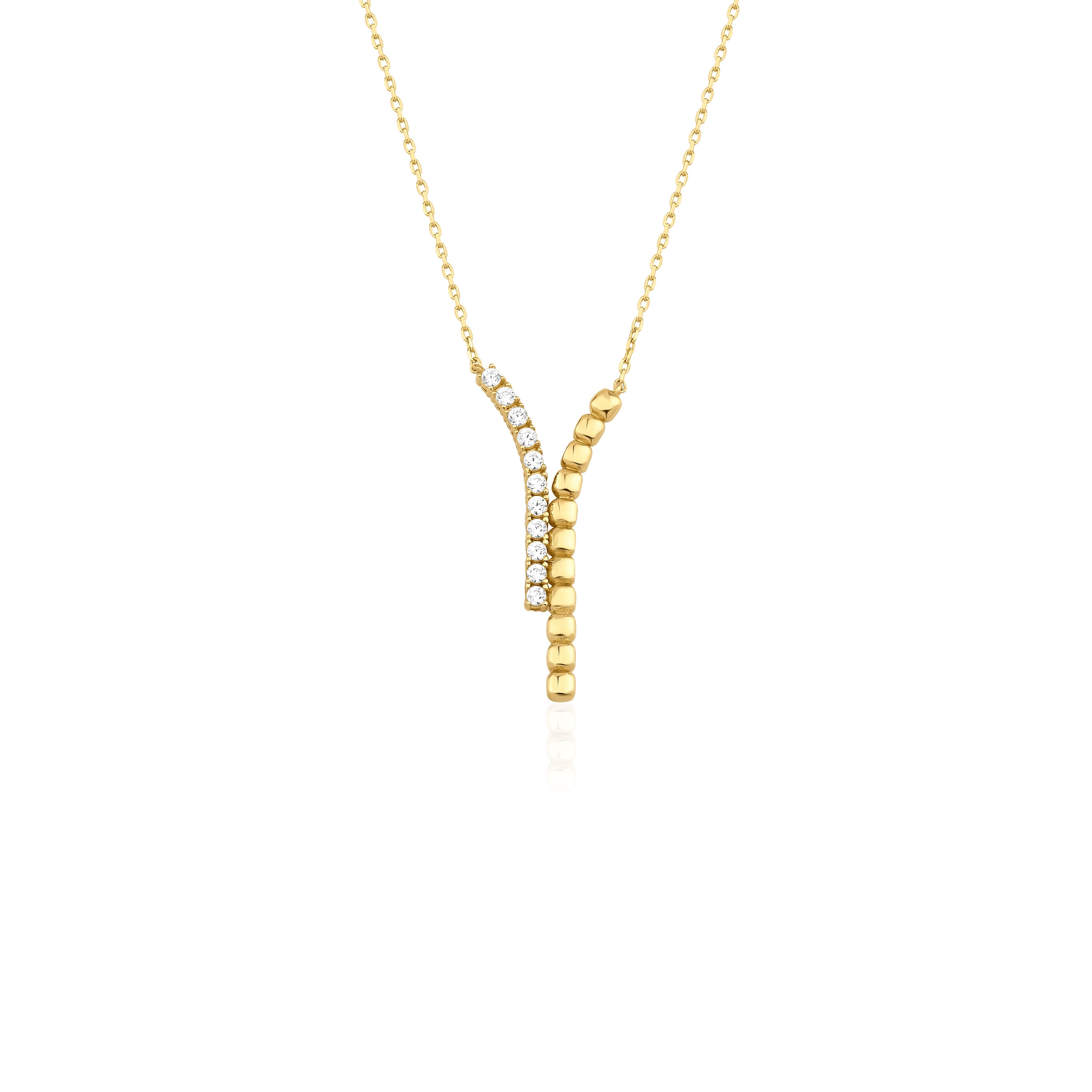 yellow gold dual strand Y-necklace on white background