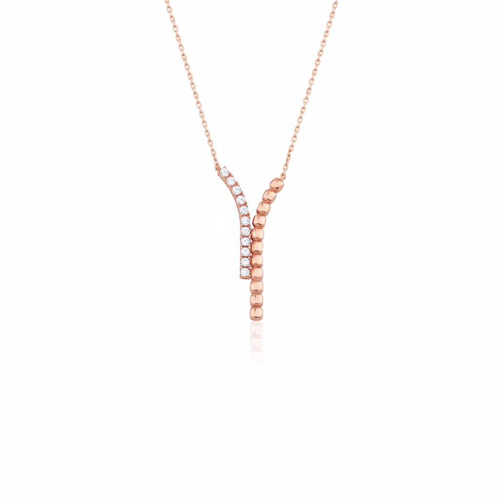 rose gold dual strand Y-necklace on white background