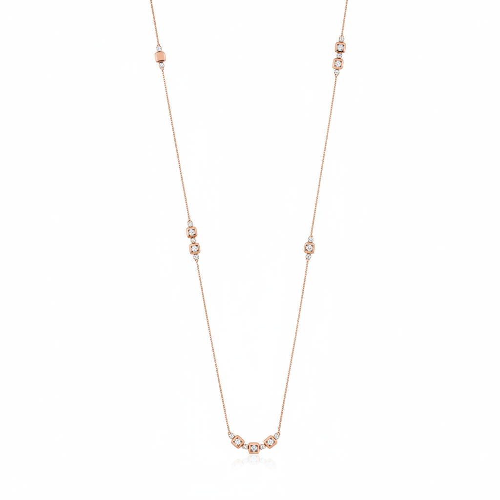 rose gold square station necklace on white background