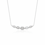 white gold cushion curve necklace on white background