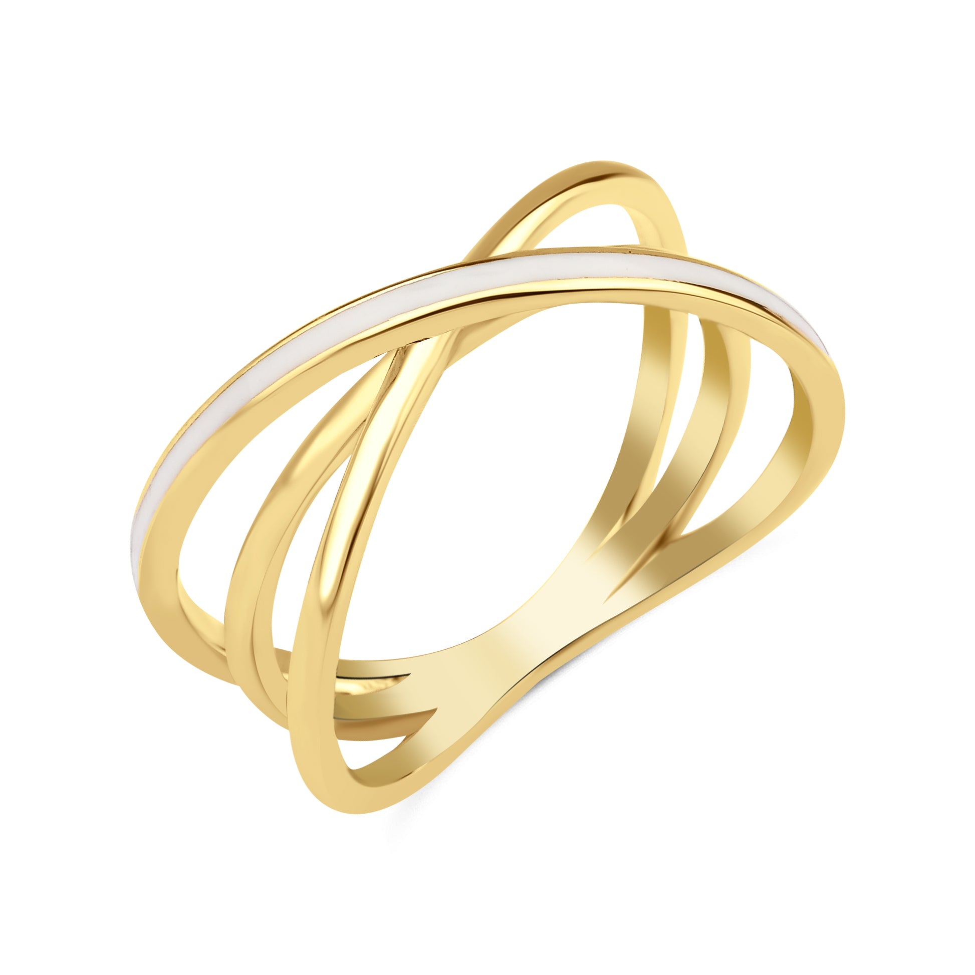 yellow gold crossover ring on white background