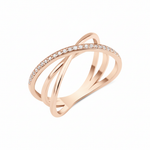 rose gold pave crossover ring on white background