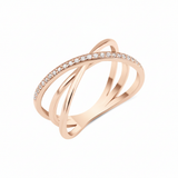 rose gold pave crossover ring on white background