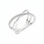 white gold pave crossover ring on white background