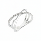white gold pave crossover ring on white background