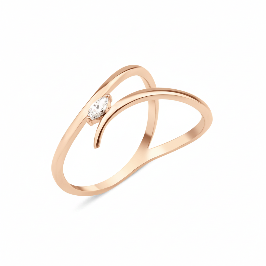 rose gold marquise crest ring on white background