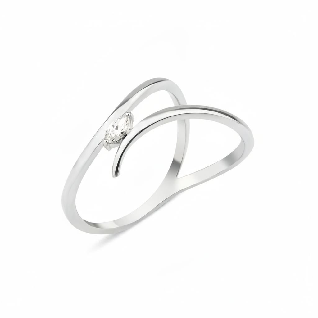 white gold marquise crest ring on white background