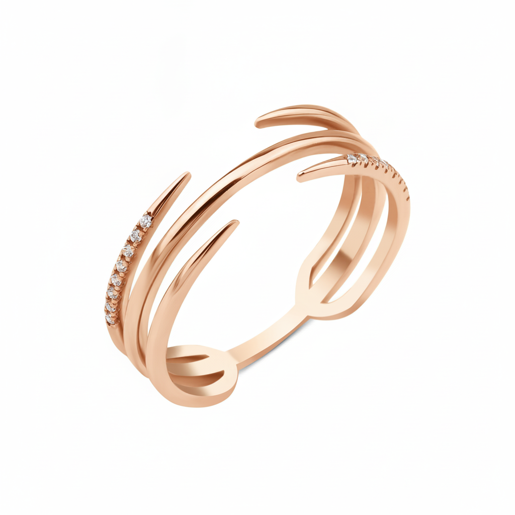 rose gold claw wrap ring on white background