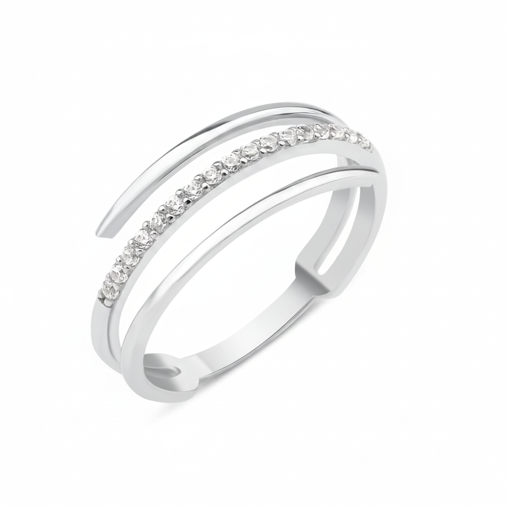 white gold pave wrap ring on white background