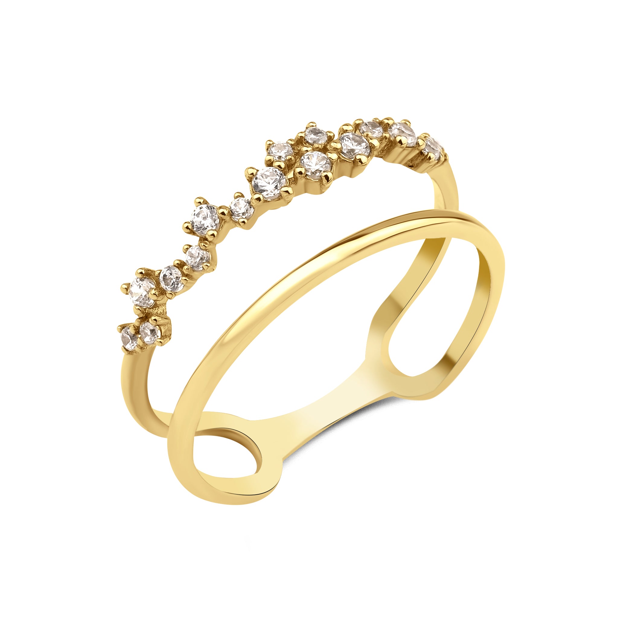 yellow gold double band ring on white background
