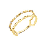yellow gold beaded wave ring on white background