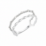 white gold beaded wave ring on white background