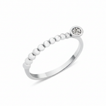 white gold beaded ring with a round cluster of White CZ stones on white background