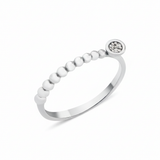 white gold beaded ring with a round cluster of White CZ stones on white background
