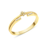 yellow gold open ring with a four-petal blossom motif and pave White CZ stones on white background