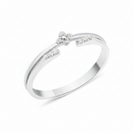white gold open ring with a four-petal blossom motif and pave White CZ stones on white background