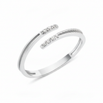 white gold open wrap ring with textured and smooth bands finished with White CZ stones on white background