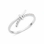 white gold crossover ring with a smooth band and a pave White CZ band joined by a central bar on white background