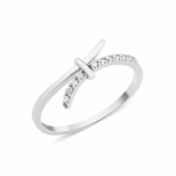 white gold crossover ring with a smooth band and a pave White CZ band joined by a central bar on white background