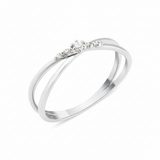 white gold double-band ring crowned with five graduated White CZ stones on white background