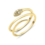 yellow gold coiled serpentine ring with a stone-set tapered head on white background