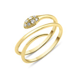yellow gold coiled serpentine ring with a stone-set tapered head on white background