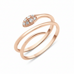 rose gold coiled serpentine ring with a stone-set tapered head on white background