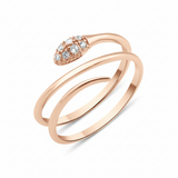 rose gold coiled serpentine ring with a stone-set tapered head on white background