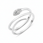 white gold coiled serpentine ring with a stone-set tapered head on white background
