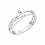 white gold ring with three organic woven strands and a single prong-set stone on white background