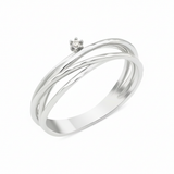 white gold ring with three organic woven strands and a single prong-set stone on white background