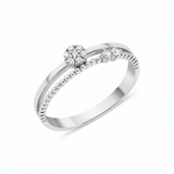 white gold dual-band ring with a floral cluster of White CZ stones on white background