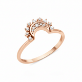 rose gold ring with a crescent crown of White CZ stones on white background
