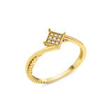 yellow gold ring with a square pave crest and a twisted rope band on white background