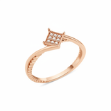 rose gold ring with a square pave crest and a twisted rope band on white background