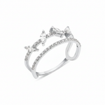 white gold open double-band ring with pave stones and marquise-cut accents on white background