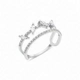 white gold open double-band ring with pave stones and marquise-cut accents on white background